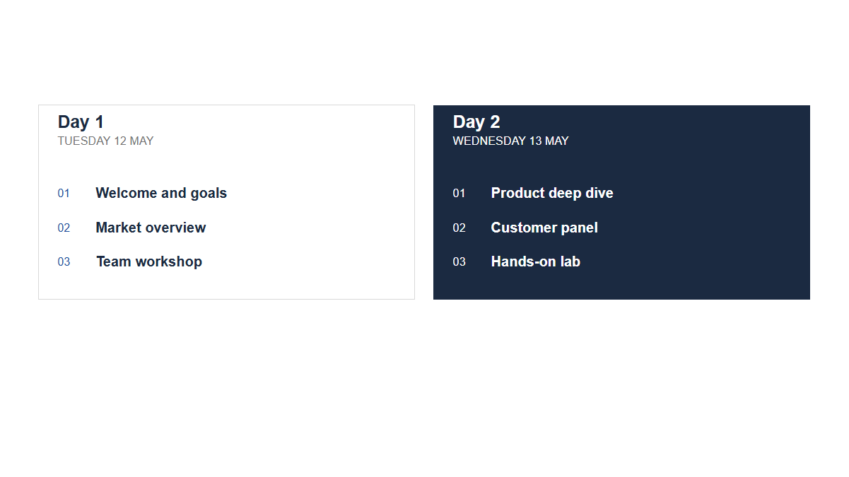 Agendas: Days · Blocks · Two