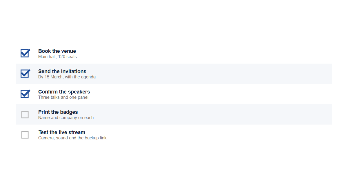 Surveys & ratings: Checklist · Zebra